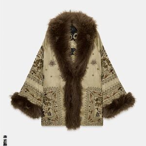 Zara Embroidered Kimono Fur Jacket